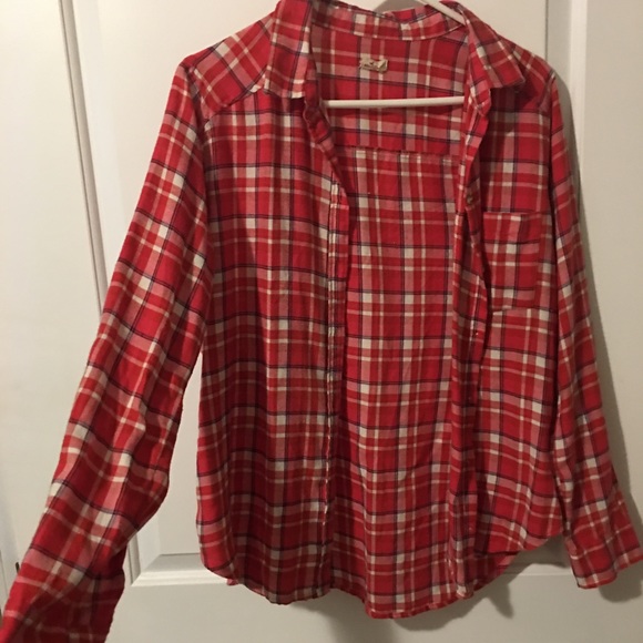 Hollister red flannel button down top! - Picture 2 of 3